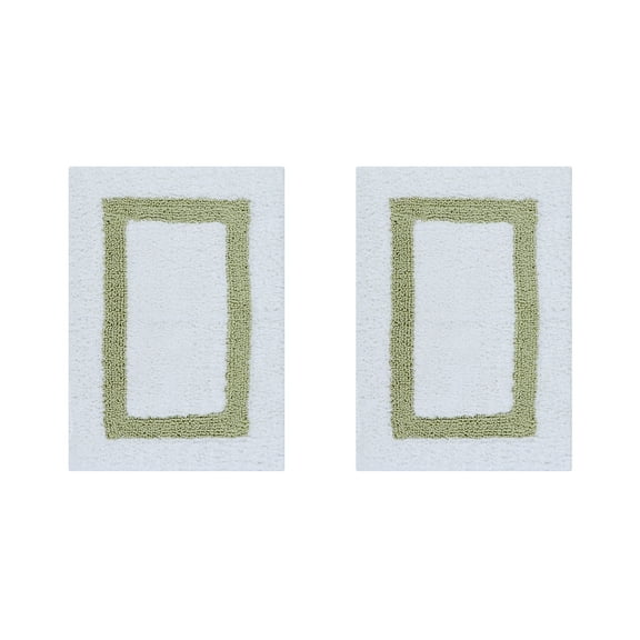 Better Trends 2 Piece Bathroom Rugs Set 100% Cotton Water Absorbent & Reversible Extra Soft Tufted Bath Rug, Machine Washable for Bathroom Floor Decor, 17" x 24" Hotel Collection - White/Sage