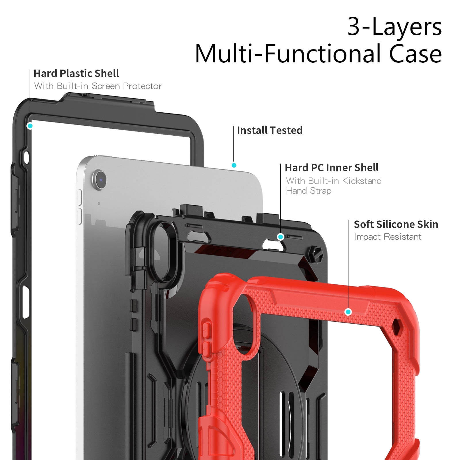 Allytech Shockproof Case for Apple iPad 11th 10th Gen 10.9 " with Build In Screen Protector, Rugged Rotating Stand Shoulder Strap Pencil Holder Bumper Kids Case for Apple iPad 10.9" 2025 2022