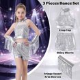 thumbnail image 3 of LOLANTA Girls Sequin Dance Outfit Crop Sequin Top Metallic Shorts with Tassel Arm Sleeves 5-27 Years Recital Costumes, 3 of 8