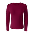 thumbnail image 2 of YEJIMAN Red Womens Shirts, cool silk cotton Cute T Shirts, Women's Spring and Summer Pure Color Stripes High Elastic Long Sleeved Undershirt Top, 2 of 5