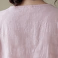 thumbnail image 4 of Womens Tops 2025 Plus Size Cotton and Linen Solid Color Button Half V-neck Shirt Short Sleeved V-neck Shirt, 4 of 6