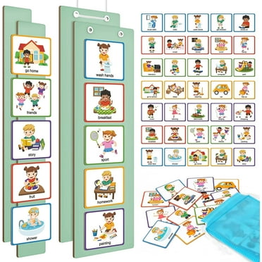 D-FantiX Visual Schedule Cards, Routine Chore Chart Magnetic Cards, Autism Learning Materials, Daily Behavior Schedule for Home School, 35 Pcs Cards, 2 Boards, 2 Strips