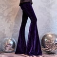 thumbnail image 2 of Women's Fashion Flared Trousers Solid-Color High-Waisted Slimming Silver-Shimmering Drapey Velvet Bell-Bottom Casual Pants, Comfortable & Skin-Friendly & Smooth, Gifts for Women, 2 of 8