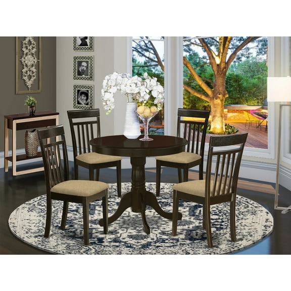 Farmhouse Kitchen Table Set for 4 - 36 Inch Round Dining Table & 4 Chairs