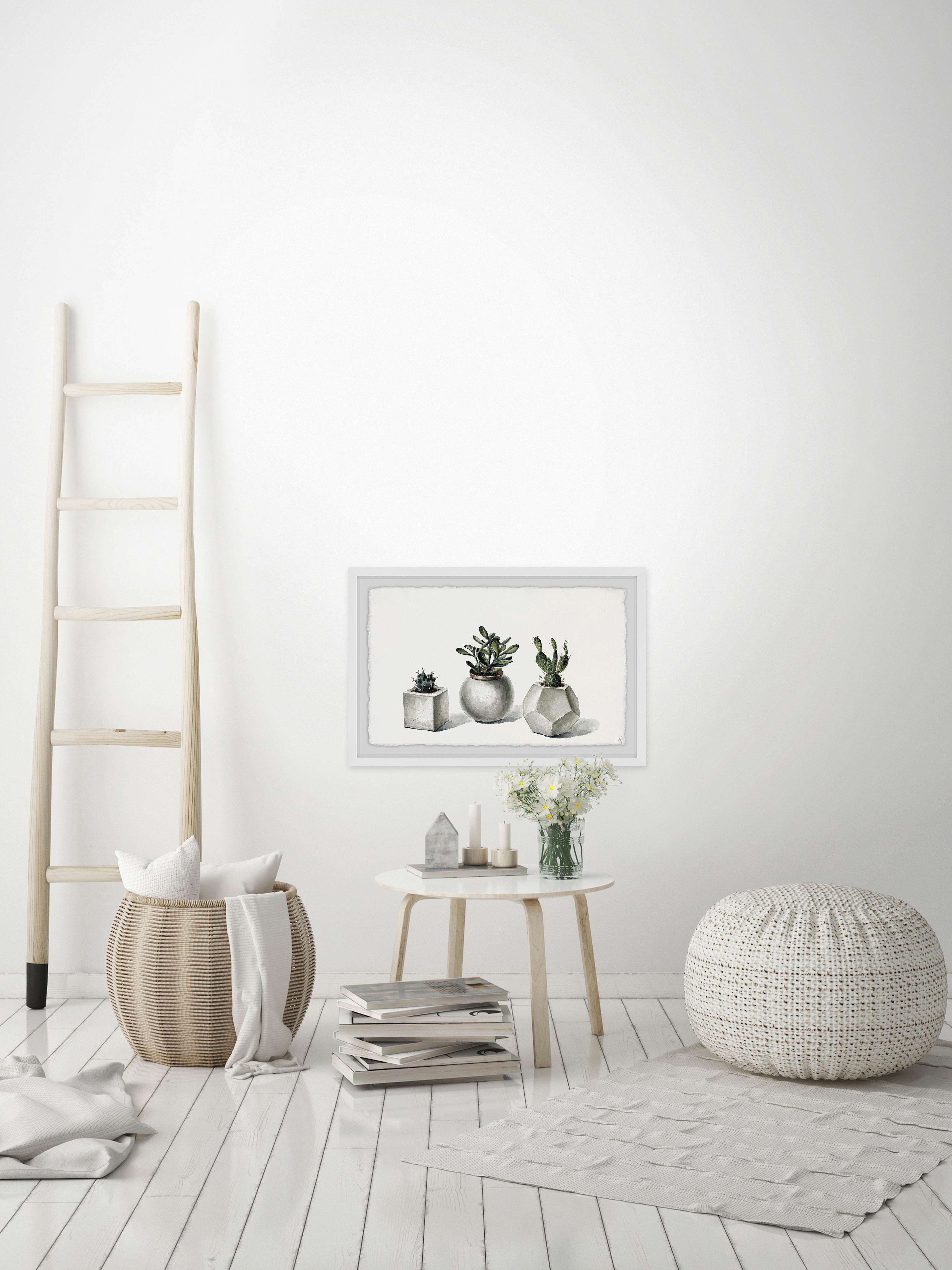 Planted Cacti Framed Painting Art Print, 24.00" x 1.50"