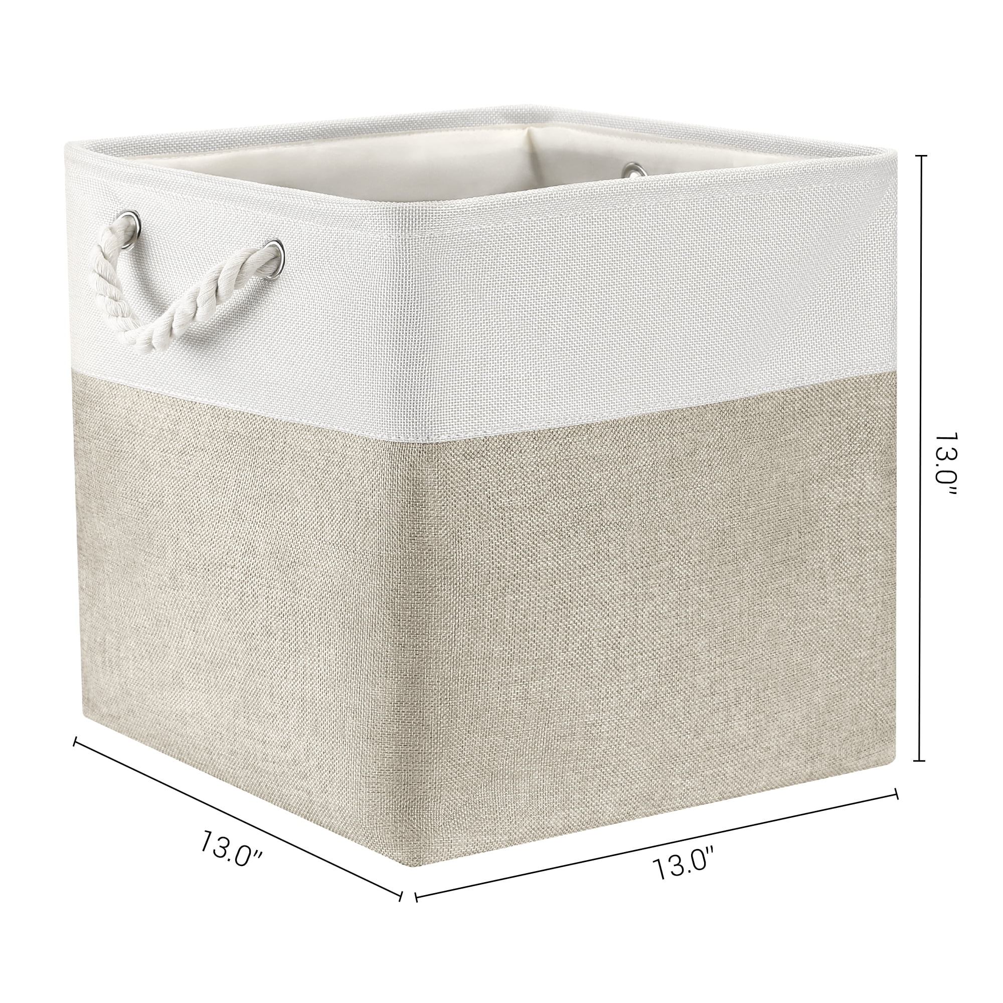 Unique Bargains Square Fabric Storage Basket Bin White/Khaki 13inch