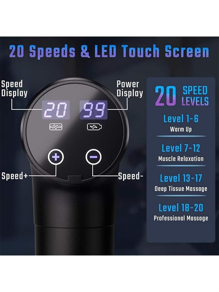 Muscle Massage Gun LCD Display Percussion Deep Tissue Muscle Massager 7 Speed Quiet