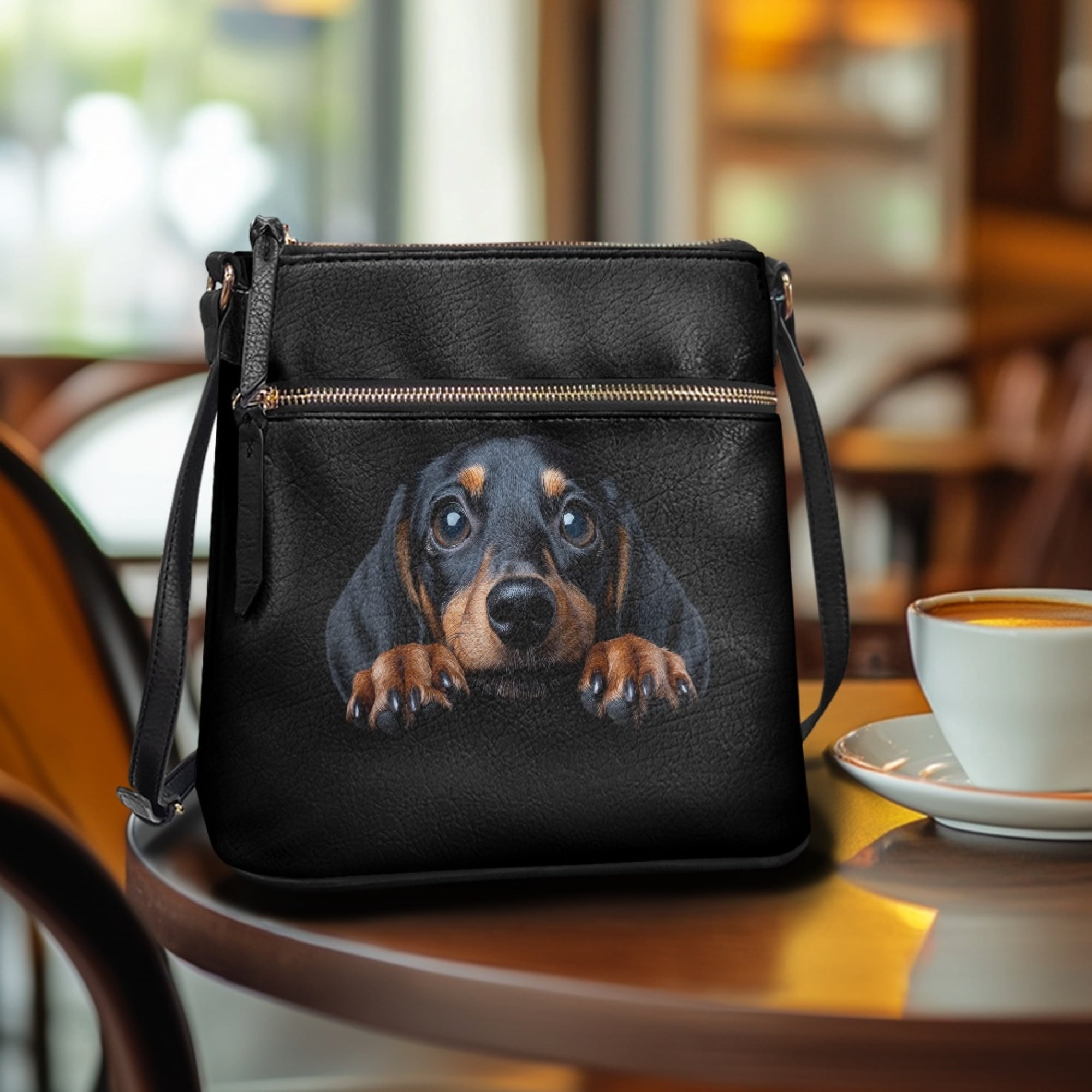 Kuiaobaty Dachshund Paw Print Crossbody Bag for Women Trendy, Large Capacity Portable Leather Satchel Purse with Adjustable Strap, Lightweight Sling Handbag with Crossbody for Travel