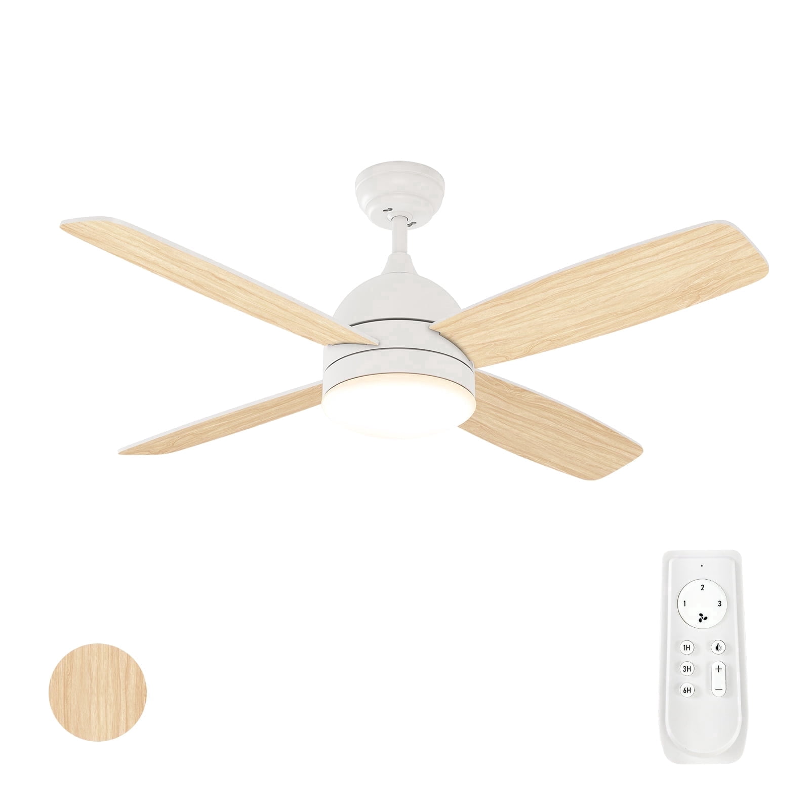 Warmiplanet 48" 4-Blade Matte White Ceiling Fan - 3 Speeds, Dimmable Brightness, Remote Control, Dual-Color Blades,