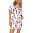 thumbnail image 1 of TheFound Women 2 Pcs Lounge Wear Pajamas Set Short Sleeve Champagne Print Button Up Shirt + Shorts, 1 of 9
