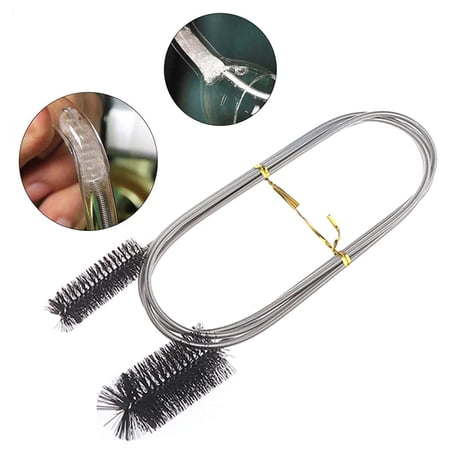Double Head Cleaning Brush Aquarium Filter Brush Aquarium Accessories Stainless Steel Spring Flexible with for Household Kitchen