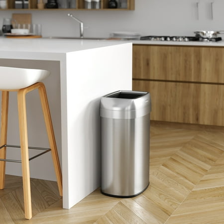 iTouchless - 13 Gallon Elliptical Open Top Trash Can and Recycle Bin with Dual AbsorbX Odor Filters, Stainless Steel, Office Home - Stainless Steel/Silver