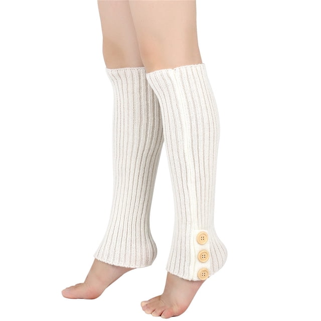 Ohufall Women's Warm Wool Socks Knitted Button Jacket Long Boot Covers Stacked Socks Foot Warmers Leg Covers