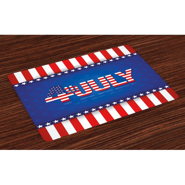 4th of July Placemats Set of 4 Independence Themed Holiday Design with