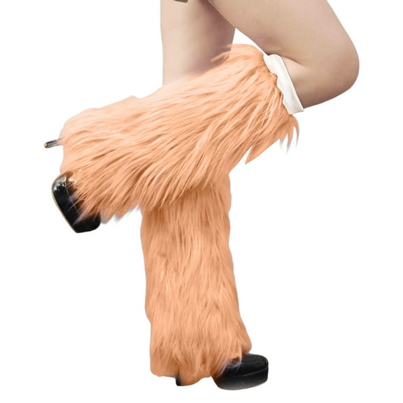 YAYUBA Furry Faux Fur Leg Warmers Artificial Fur Long Boot Covers Fluffy and Stretchy Leg Warmers For Christmas High Heels Boots