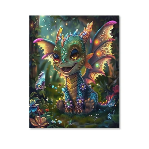Sparkling Baby Dragon Poster Canvas- Perfect for Wall Artrations, Dining Room Decor, Bedroom Art, Wall Decor Living Room, Wall Art, Frameless 8x10inch