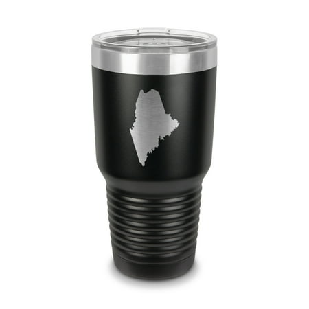 

Maine Shaped Tumbler 30 oz - Laser Engraved w/ Clear Lid - Stainless Steel - Vacuum Insulated - Double Walled - Travel Mug - me - Black