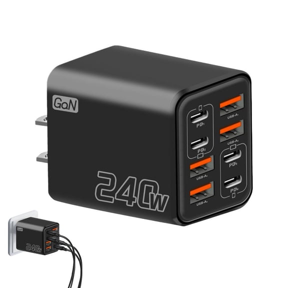 240W Fast Charger, 8-Port USB C and USB Charging Hub with ABS Shell for Multiple Devices