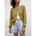 thumbnail image 2 of FOCUSNORM Cardigan Léger en Tricot pour Femmes Couleur Unie Manches Longues Col Rond Fermeture à Boutons devant, 2 of 3