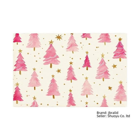 Jbralid Pink Christmas Tree Pattern Linen Placemat Set of 8 for Home Kitchen Table Decor 12x18 inch