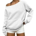 thumbnail image 2 of Off Shoulder Sweatshirt for Women Drop Shoulder Long Sleeve Pullover Tops with Pocket Fall Winter Clothes, 2 of 6