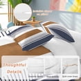 thumbnail image 2 of 3 Piece Modern Brown Blue Duvet Cover Set Queen Size,Microfiber Comforter/Quilt Cover with Corner Ties and 2 Pillowcases,Boho Contemporary Geometric Striped All Season Bedding with Zipper Closure, 2 of 8