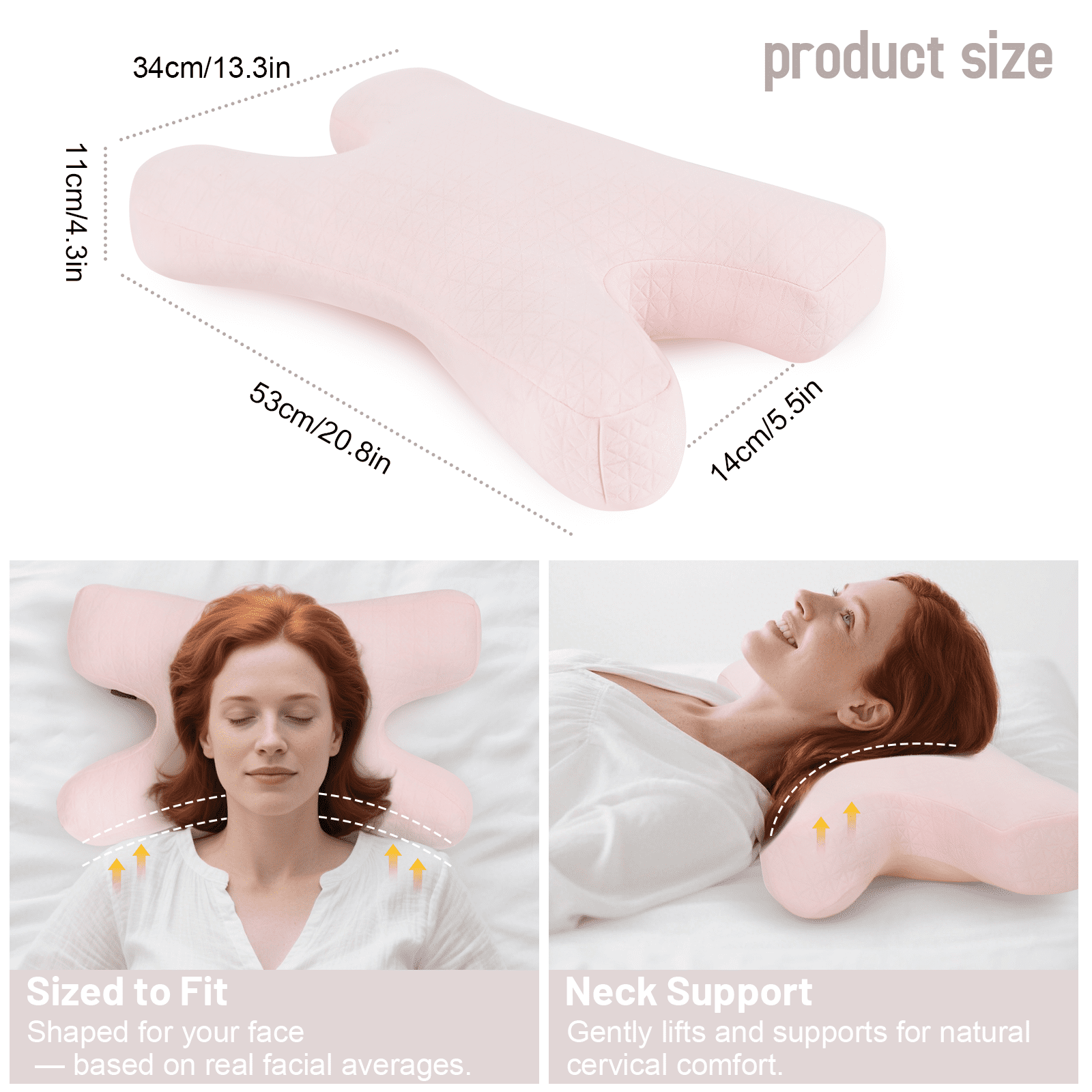RoamReady Anti Wrinkle Anti-Aging Side Sleeper Pillow, Soft Neck Support Pain Relief Sleep Aid Beauty Pillow, Pink