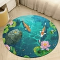 thumbnail image 4 of Lucky Koi Fish Lotus Leaf Round Rugs -Washable Non-Slip Small Round Area Rug Throw Soft Circle Rugs for Bedroom, Modern Print Indoor Carpet for Entryway Sofa Living Room, 4 of 6
