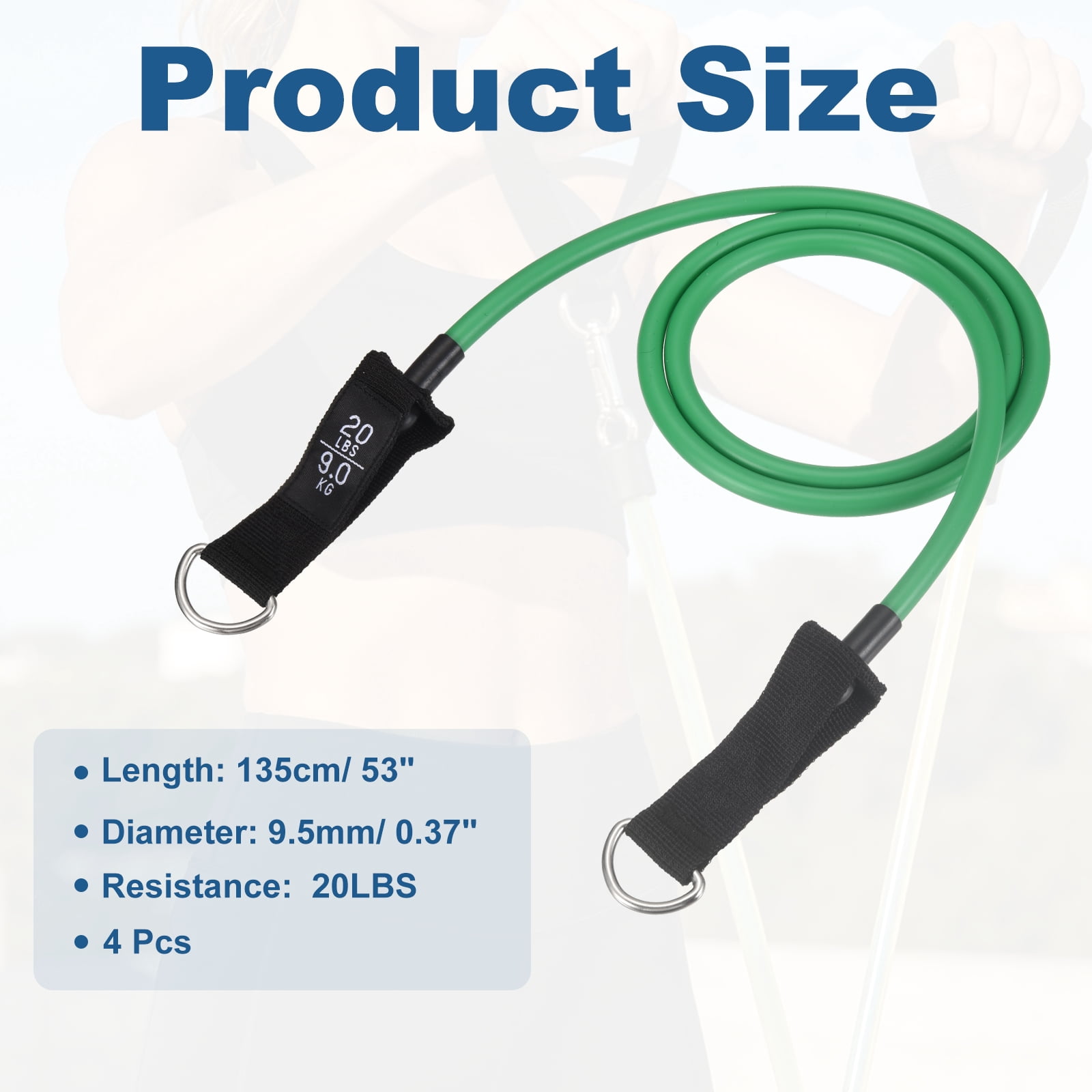 Resistance Tube Band, Exercise Bands with Handles Stretch 20Lbs & 4 PCS & Latex & Green, Fitting for (Men/Women/Fitness/Strength Training/Gym Equipment/Work Out/Outdoor/Indoor)