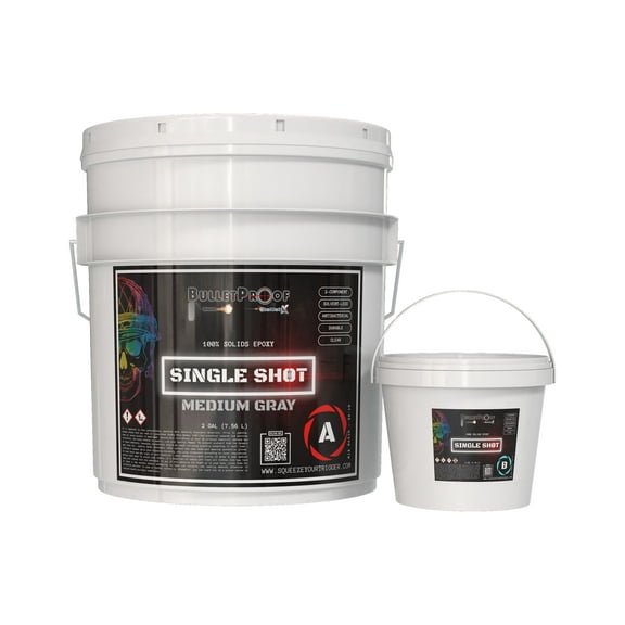 Bulletproof Resins: Single Shot |100% Solids Epoxy Resin Kit (3 Gallons) Solvent-Less, Two Component Gloss Coat Finish (MEDIUM GREY) Combo-Low VOC! Perfect for Industrial Use, Garages, Floors & More!