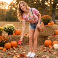 thumbnail image 6 of Halloween Women's Fall Short-Sleeve T-Shirts Autumn Pumpkin Printed Tshirts Western Country Music Graphic Tees Pink XXL, 6 of 7