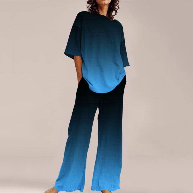 Ensembles de Pyjama pour Femmes, Convenant à l'Été, Col Rond, Manches Courtes Amples, Haut Chemise à Imprimé Floral avec Pantalon, Grande Taille, Ensemble 2 L