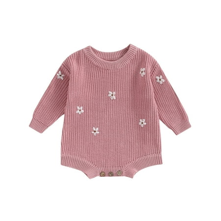 

Wallarenear Baby Girl Sweater Romper Oversize Embroidery Knit Onesie Bodysuit Pullover Tops