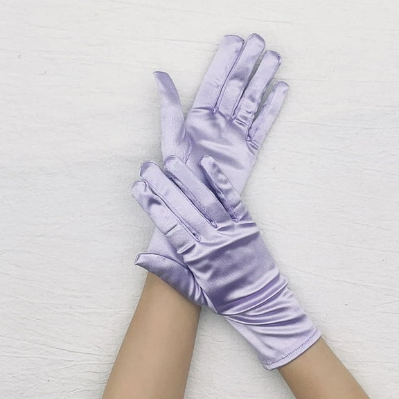Namzi 1 Pair Short Satin Gloves, Elegant Evening Gloves & Bridal Gloves, Perfect for Wedding, Formal Dinners & Vintage-Themed Events,Purple