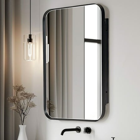 Soges Medicine Cabinet Bathroom Mirror Cabinet Iron Frame with 2 Adjustable Shelves, Recess or Surface Mounted Installation, 23.6" x 15.7", Black