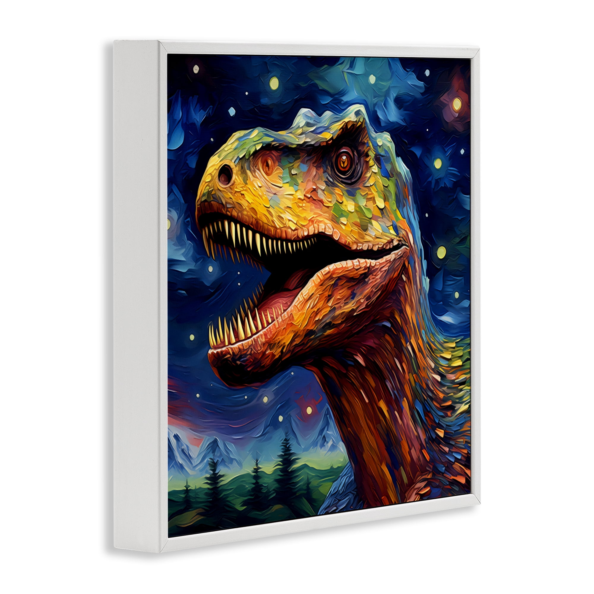 Stupell Industries Starry Sky Dinosaur White Framed Giclee Art, design by Creative Studio