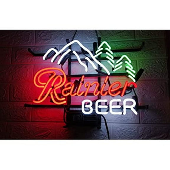 Queen Sense 20"x16" Rainiers Beer Mountain Jokul Tree Neon Sign Man Cave Handmade Neon Light 120RBMV2