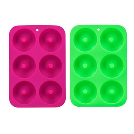 

Donut Pan 2pcs Non-Stick Silicone Donut Mold for 6 Donuts Bagel Pan rose Red+light Green F26361