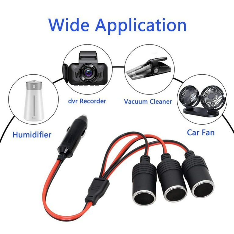 1 to 3 Car Cigarette Lighter 12v 24v Power Charger Adapter 3 Way Socket  Splitter Female Socket Plug Extension Cord Cable