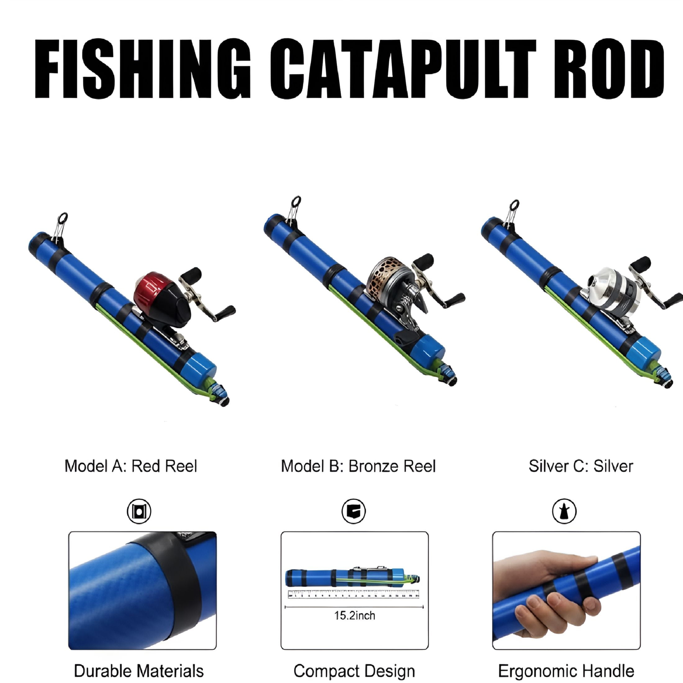 BESTSKY Fishing Catapult Rod with Interchangeable Handle,38cm Portable Travel Fishing Pole,Catapult Lure System for Saltwater & Freshwater,Compact Design Ideal for Travel,Gift for Anglers