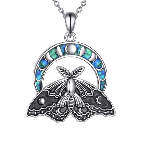 Moth Necklace Sterling Silver Luna Moth Moonstone Pendant Necklaces Witchy Vintage Goth Jewelry Christmas Gifts for Women