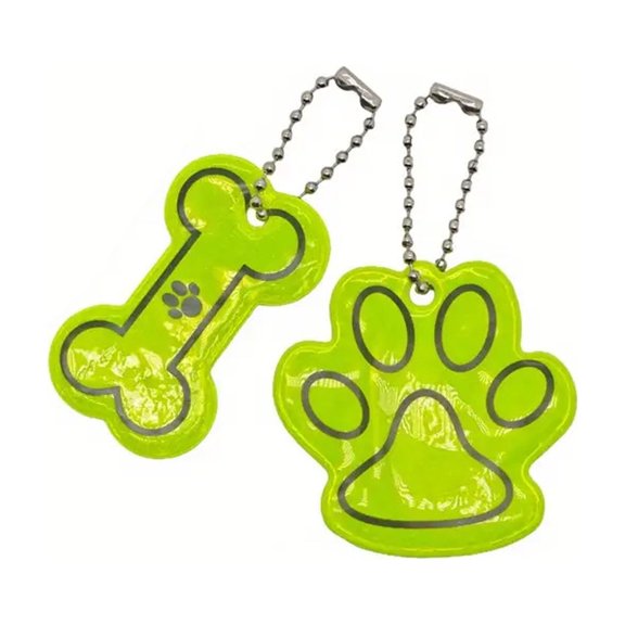 Double Sided Reflective Pet Pendant, Night Visibility Safety Pet Tag for Dogs Cats, Paw & Bone Shape Reflective Charm