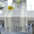 thumbnail image 4 of Boho Dining Table Runner with Tassels 14 x 72 Inches, Grey (Gray) & Off White| Boho Dresser Scarf / Farmhouse Cotton Woven Console Table or Buffet Top Cover, 4 of 7