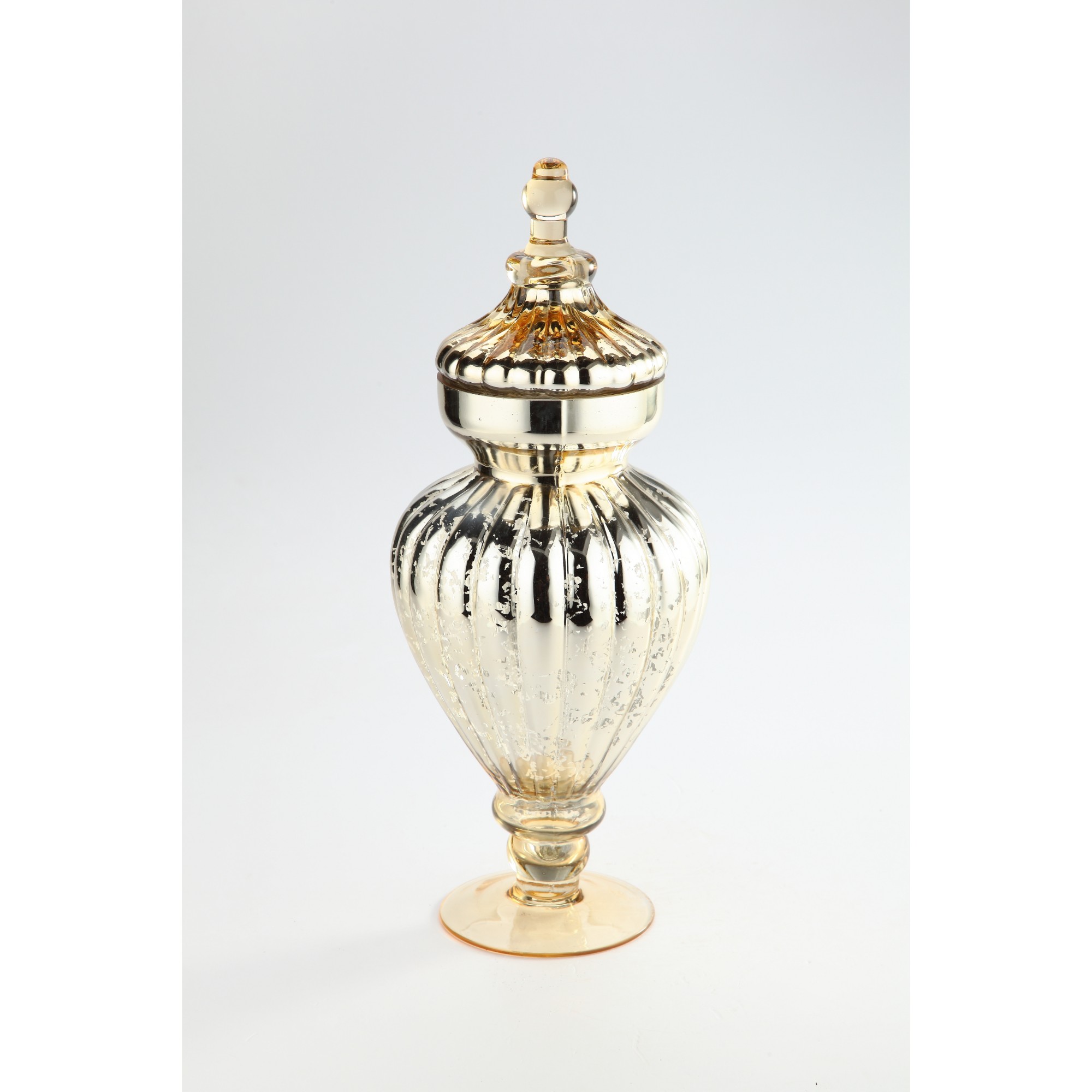 17.5" Gold Decorative Hand Blown Mercury Glass Jar with Finial Lid