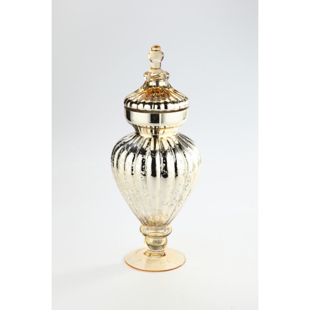 17.5" Gold Decorative Hand Blown Mercury Glass Jar with Finial Lid