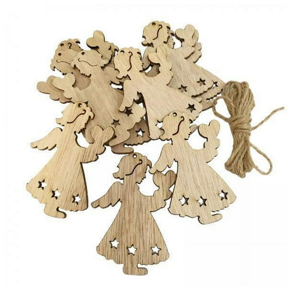 perfeclan 3x10x Christmas Wood Slices with Rope Handmade Blank Unfinished Wooden Cutouts Angel