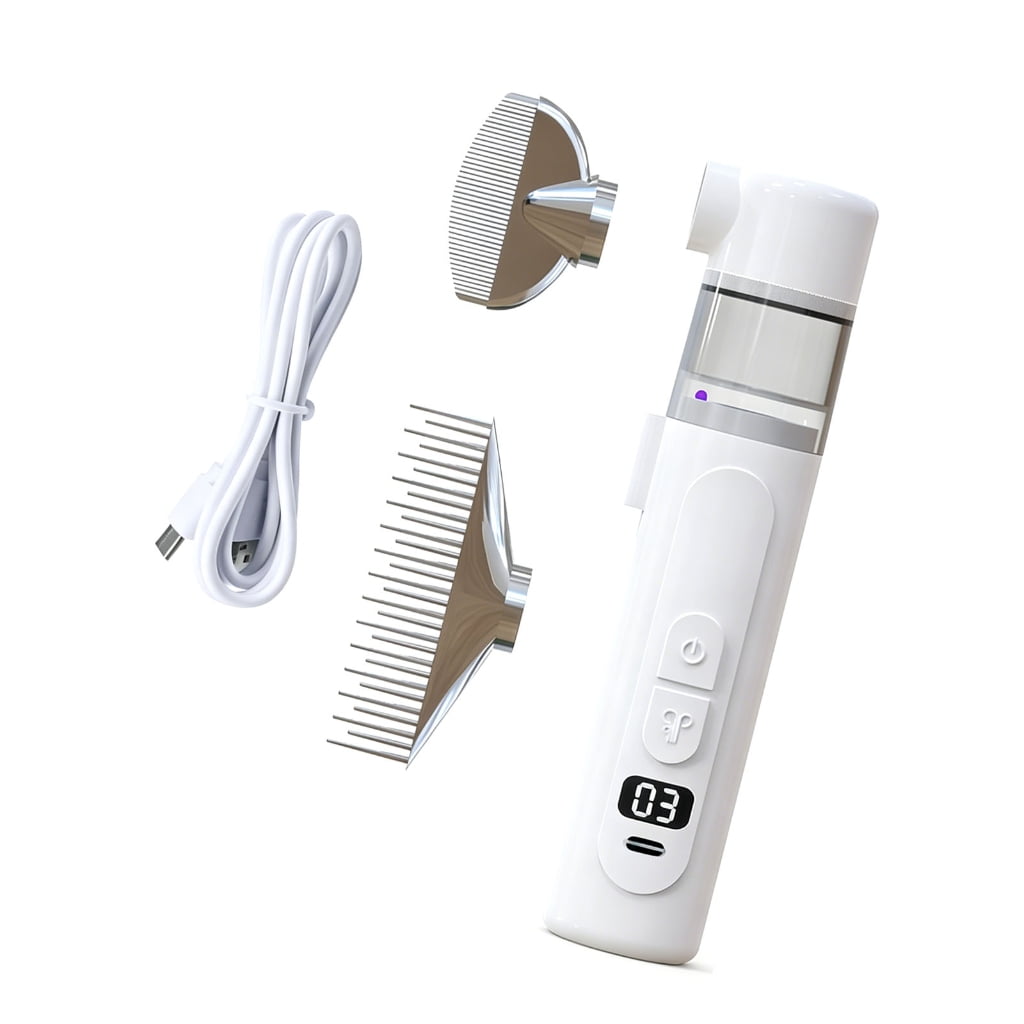 lanema Pet Coat Cleaning Comb for Household Use, Electric USB Rechargeable Lice Comb with Combined Fine Tooth Structure and White ABS Shell Design