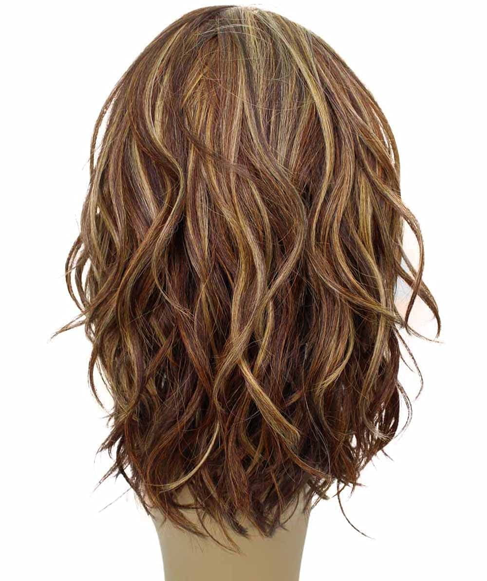 LUXLUXE Rayana Wavy 15 Inch Long 4X4 Hand-Tied Lace Front Wig, Heat Resistant Fiber, 20+ Shades of Natural, Dip Dyed, & Blended Colors (#BX4335 - Auburn Brown Blend)