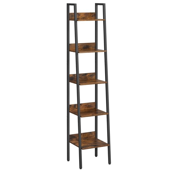 VASAGLE - Librero de 5 niveles, estante estrecho, 11.8 x 13.3 x 66.9 pulgadas, estante de escalera para oficina en casa, sala de estar, dormitorio, cocina, color marrón rústico y negro tinta