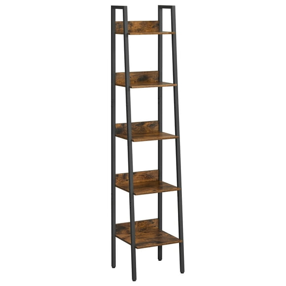 VASAGLE - Librero de 5 niveles, estante estrecho, 11.8 x 13.3 x 66.9 pulgadas, estante de escalera para oficina en casa, sala de estar, dormitorio, cocina, color marrón rústico y negro tinta
